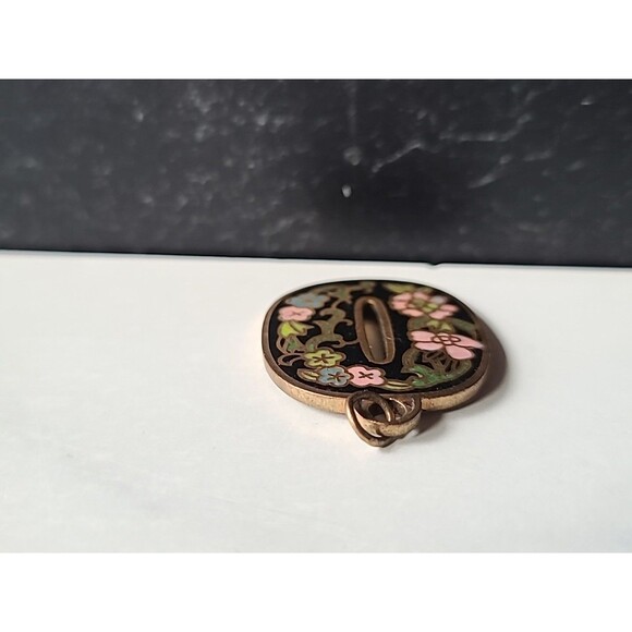 Cloisonne Floral Letter O Shaped Pendant Vintage - Picture 7 of 10